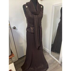 David's Bridal NWT Sz 6 Prom Wedding Gown Formal Long Dress Truffle W Shawl $188